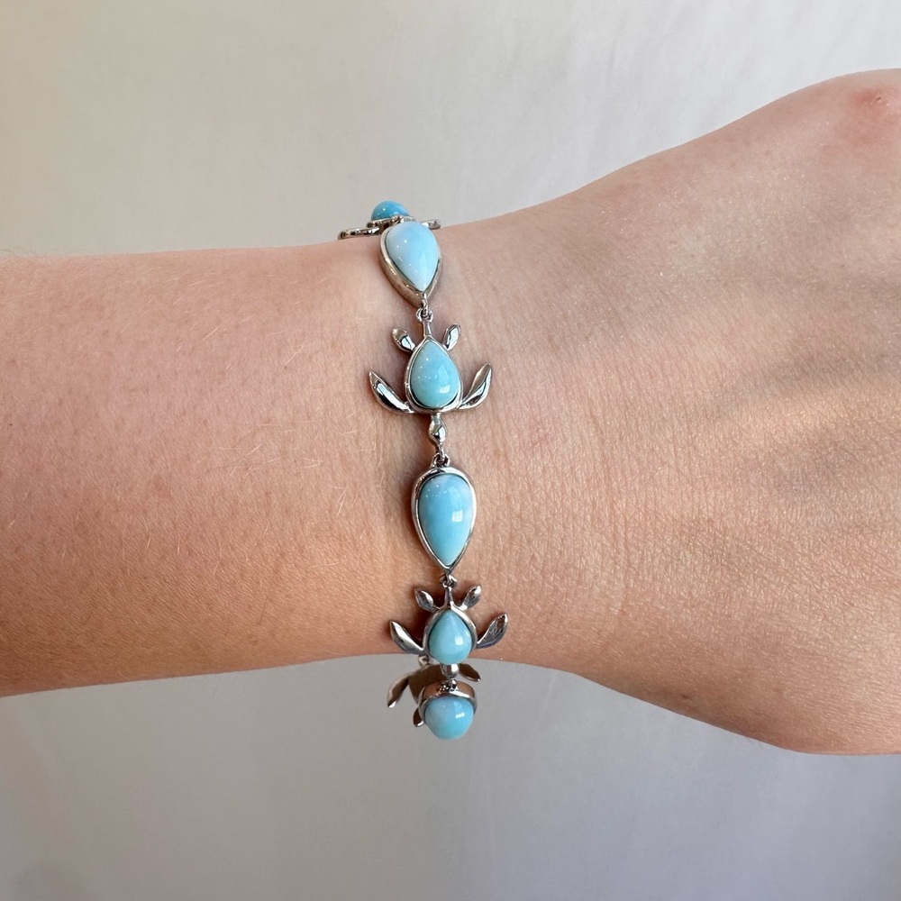Alamea Sea Turtle Tear Drop Link Bracelet, Larimar & Sterling Silver